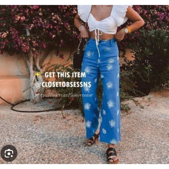 NWT Zara Women's Linen Blend Embroidered Wide Leg Pants Culottes with Pockets - Picture 13 of 13